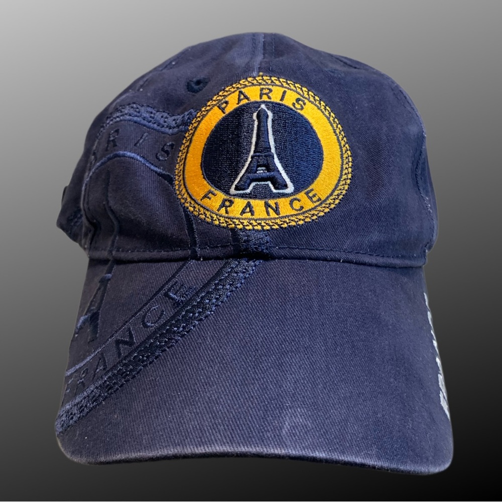 Paris France City of Lights Embroiled Navy Blue Cap